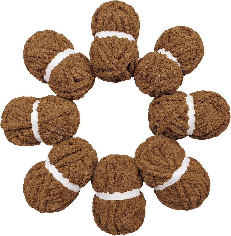 HouseABC Chunky Yarn for Hand Knitting Soft Jumbo Bulky Fluffy Chenille Yarn for Crocheting Blanket Scarf DIY 8 Pack (Brown, 28yds, 8 Ounces Each) - Image 1